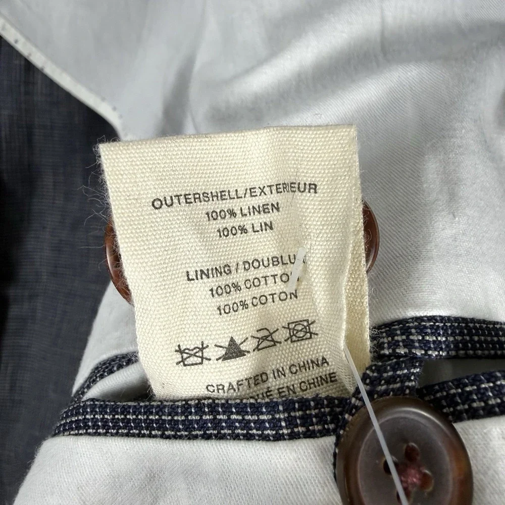 Frank and Oak Blazer Mens 44 Blue 100% Linen Laurier Fit Unstructured Sport Coat